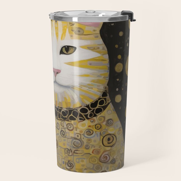 Beautiful Klimt Cat with Pink Nose and Ears Travel Mug Gallery Image 2