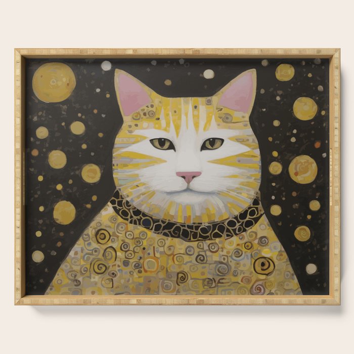 Beautiful Klimt Cat with Pink Nose and Ears Serving Tray Gallery Image 1