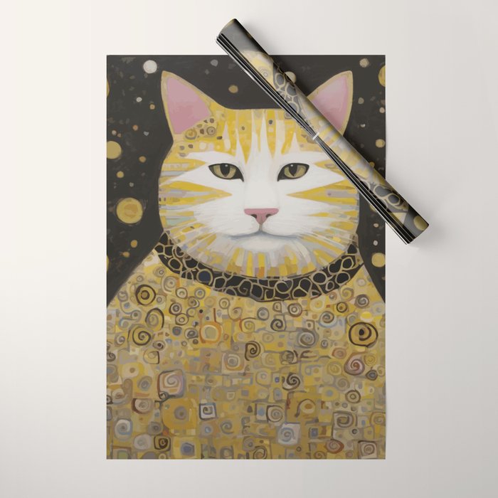 Beautiful Klimt Cat with Pink Nose and Ears Wrapping Paper Gallery Image 1