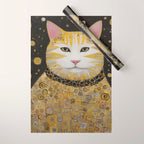 Beautiful Klimt Cat with Pink Nose and Ears Wrapping Paper Gallery Image 1