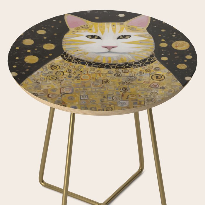 Beautiful Klimt Cat with Pink Nose and Ears Side Table Gallery Image 2