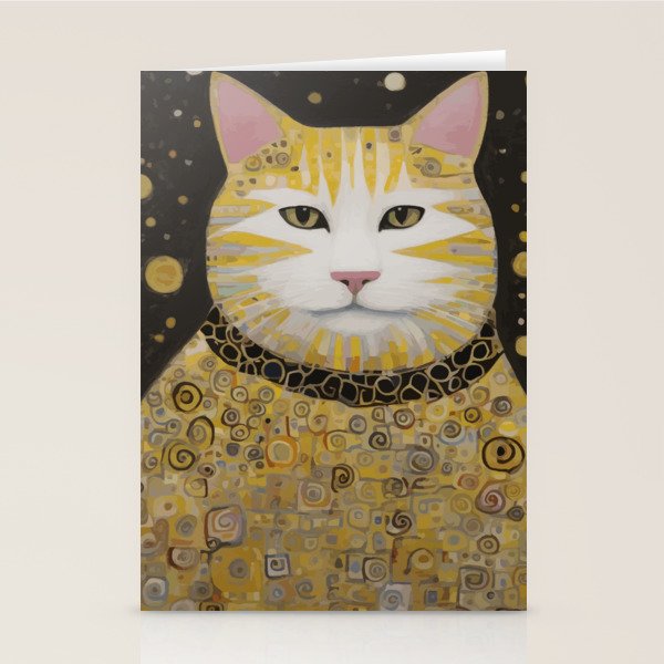Beautiful Klimt Cat with Pink Nose and Ears Stationery Card Gallery Image 1