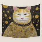 Beautiful Klimt Cat with Pink Nose and Ears Wall Tapestry Gallery Image 4