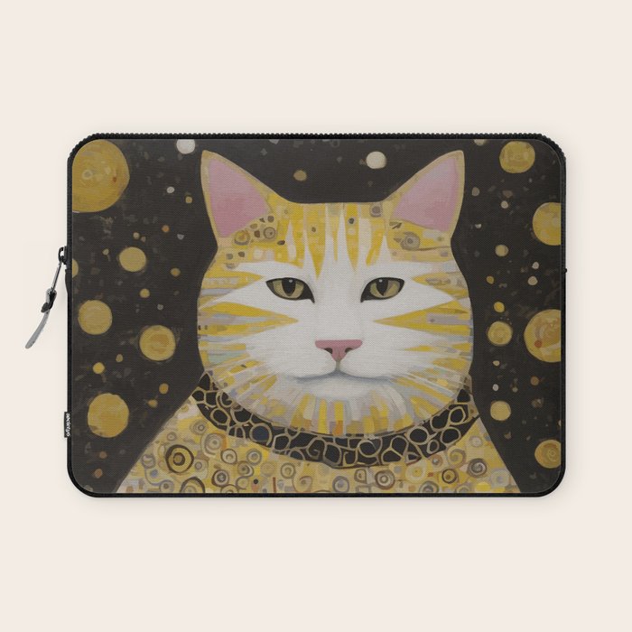Beautiful Klimt Cat with Pink Nose and Ears Laptop Sleeve Gallery Image 1
