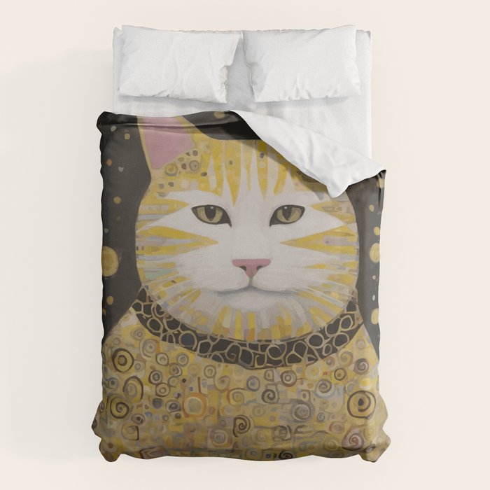 Beautiful Klimt Cat with Pink Nose and Ears Duvet Cover Gallery Image 1