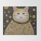 Beautiful Klimt Cat with Pink Nose and Ears Throw Blanket Gallery Image 2