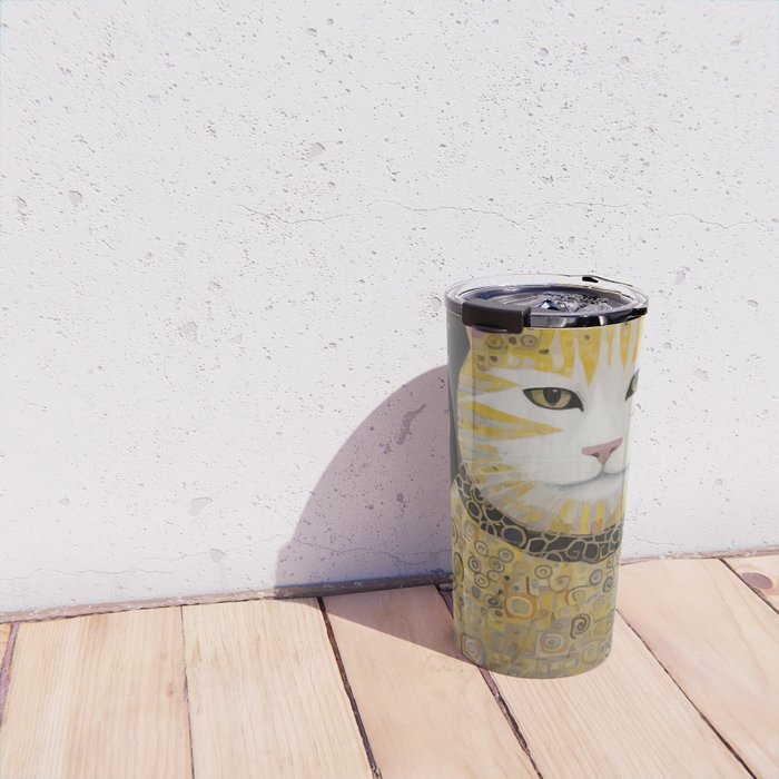 Beautiful Klimt Cat with Pink Nose and Ears Travel Mug Gallery Image 4