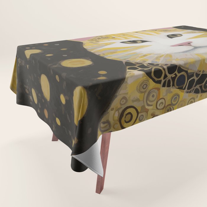 Beautiful Klimt Cat with Pink Nose and Ears Tablecloth Gallery Image 1