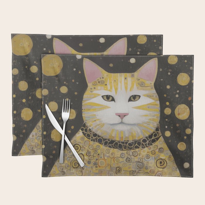 Beautiful Klimt Cat with Pink Nose and Ears Placemat Gallery Image 1