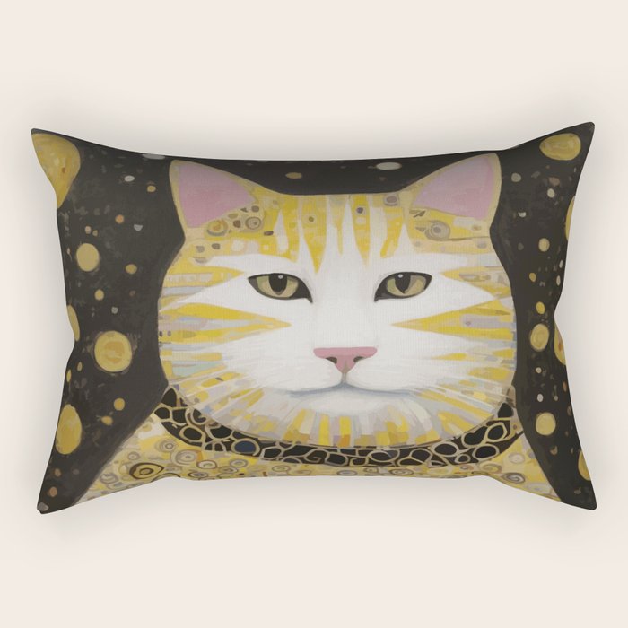 Beautiful Klimt Cat with Pink Nose and Ears Rectangular Pillow Gallery Image 2