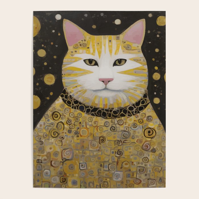 Beautiful Klimt Cat with Pink Nose and Ears Poster Gallery Image 4