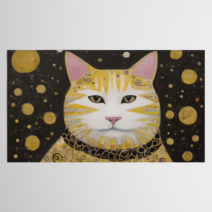 Beautiful Klimt Cat with Pink Nose and Ears Tablecloth Gallery Image 2