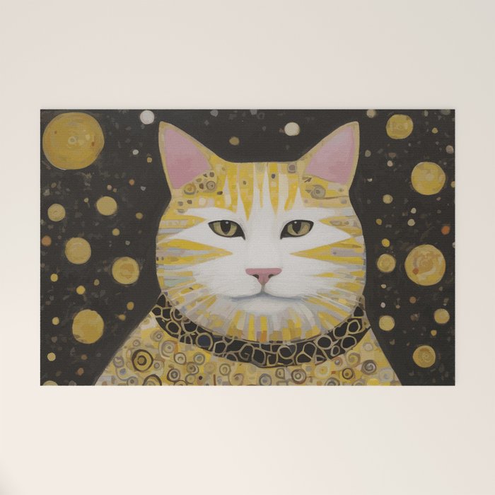 Beautiful Klimt Cat with Pink Nose and Ears Welcome Mat Gallery Image 1