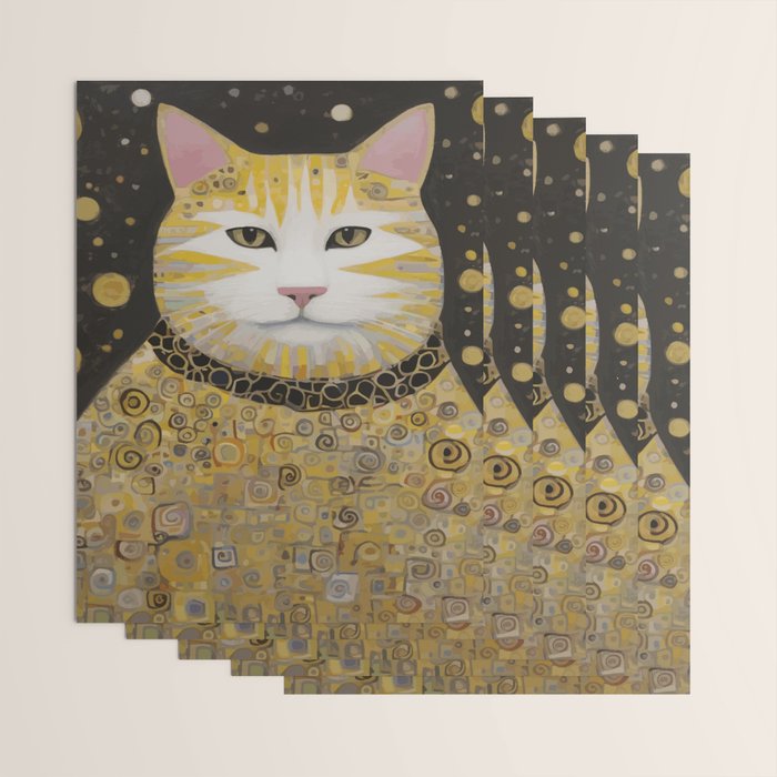 Beautiful Klimt Cat with Pink Nose and Ears Wrapping Paper Gallery Image 3