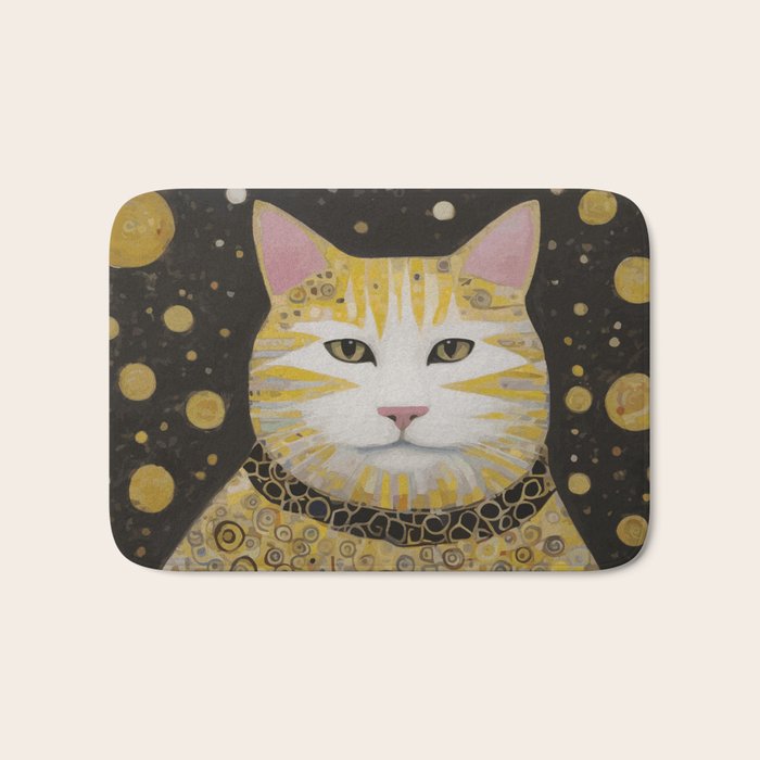 Beautiful Klimt Cat with Pink Nose and Ears Bath Mat Gallery Image 1