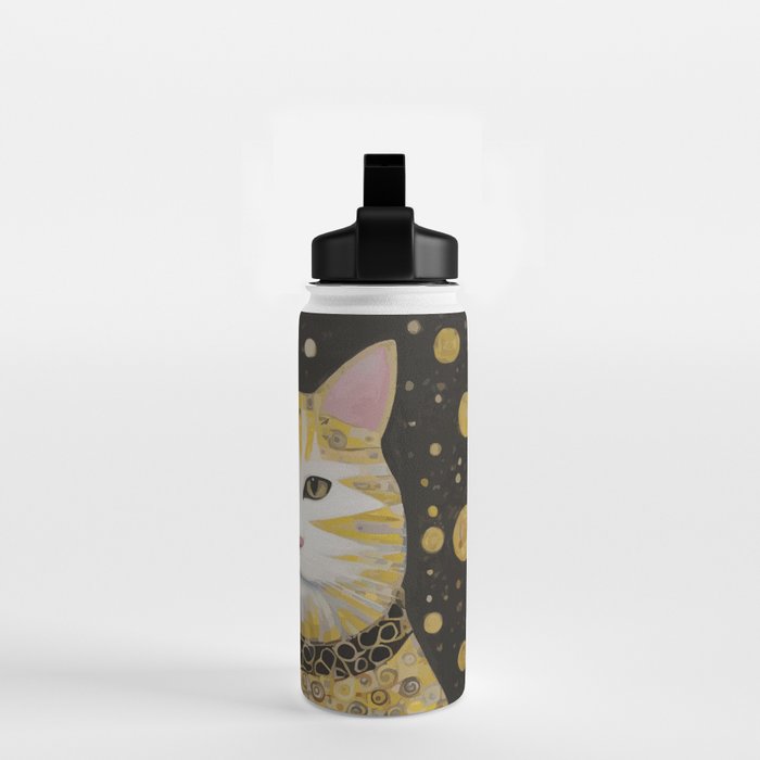 Beautiful Klimt Cat with Pink Nose and Ears Water Bottle Gallery Image 2