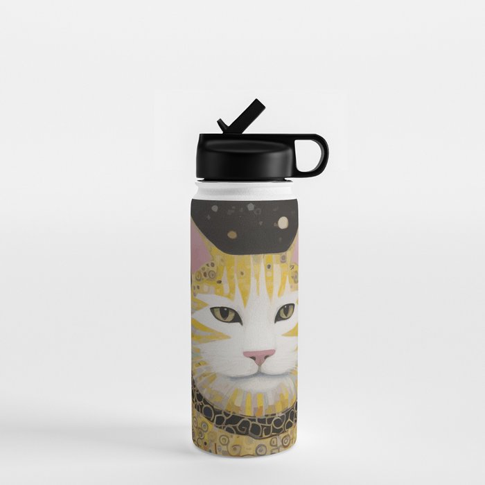 Beautiful Klimt Cat with Pink Nose and Ears Water Bottle Gallery Image 1