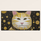 Beautiful Klimt Cat with Pink Nose and Ears Desk Mat Gallery Image 3