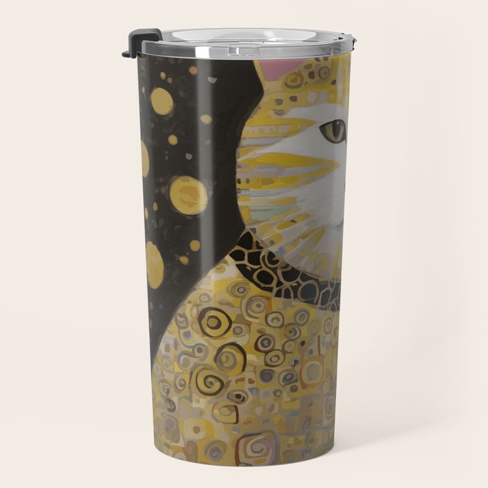Beautiful Klimt Cat with Pink Nose and Ears Travel Mug Gallery Image 3
