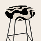 Retro Liquid Swirl Abstract Pattern 3 in Black and Almond Cream Stool Gallery Image 2