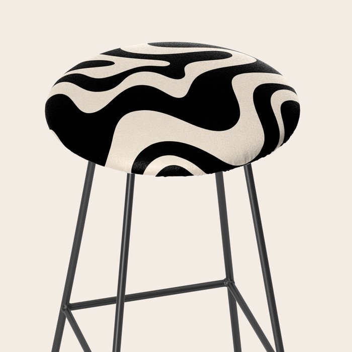 Retro Liquid Swirl Abstract Pattern 3 in Black and Almond Cream Stool Gallery Image 2