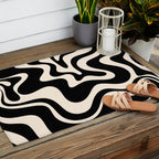 Retro Liquid Swirl Abstract Pattern 3 in Black and Almond Cream Outdoor Rug Gallery Image 2