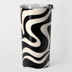 Retro Liquid Swirl Abstract Pattern 3 in Black and Almond Cream Travel Mug Gallery Image 2