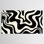 Retro Liquid Swirl Abstract Pattern 3 in Black and Almond Cream Tablecloth Gallery Image 2