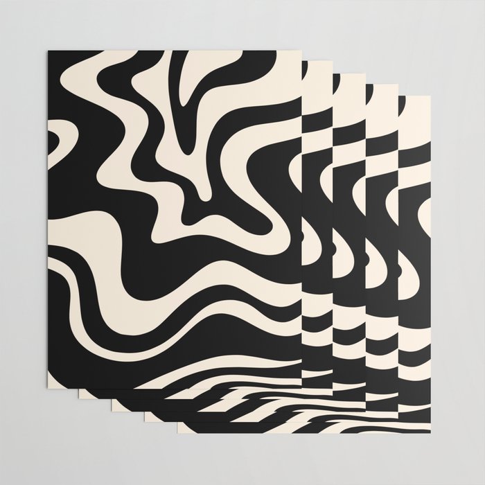 Retro Liquid Swirl Abstract Pattern 3 in Black and Almond Cream Wrapping Paper Gallery Image 3