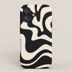 Retro Liquid Swirl Abstract Pattern 3 in Black and Almond Cream iPhone Case Gallery Image 1