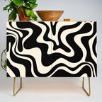 Retro Liquid Swirl Abstract Pattern 3 in Black and Almond Cream Credenza Gallery Image 1