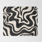 Retro Liquid Swirl Abstract Pattern 3 in Black and Almond Cream Throw Blanket Gallery Image 2