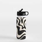 Retro Liquid Swirl Abstract Pattern 3 in Black and Almond Cream Water Bottle Gallery Image 1