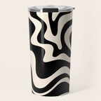 Retro Liquid Swirl Abstract Pattern 3 in Black and Almond Cream Travel Mug Gallery Image 1