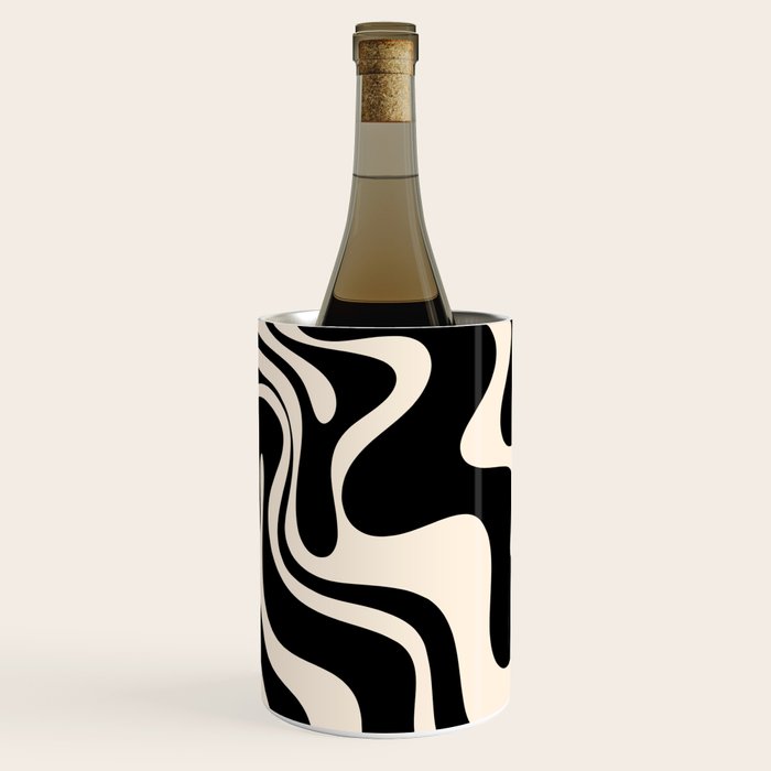 Retro Liquid Swirl Abstract Pattern 3 in Black and Almond Cream Wine Chiller Gallery Image 2