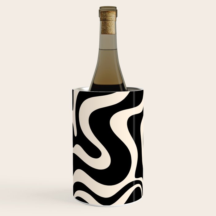 Retro Liquid Swirl Abstract Pattern 3 in Black and Almond Cream Wine Chiller Gallery Image 3