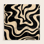 Retro Liquid Swirl Abstract Pattern 3 in Black and Almond Cream Wood Wall Art Gallery Image 1