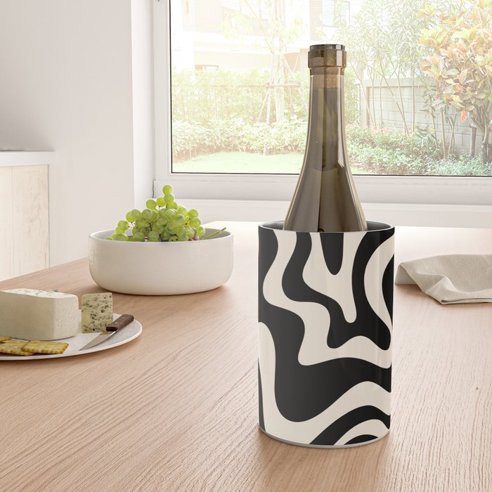 Retro Liquid Swirl Abstract Pattern 3 in Black and Almond Cream Wine Chiller Gallery Image 4