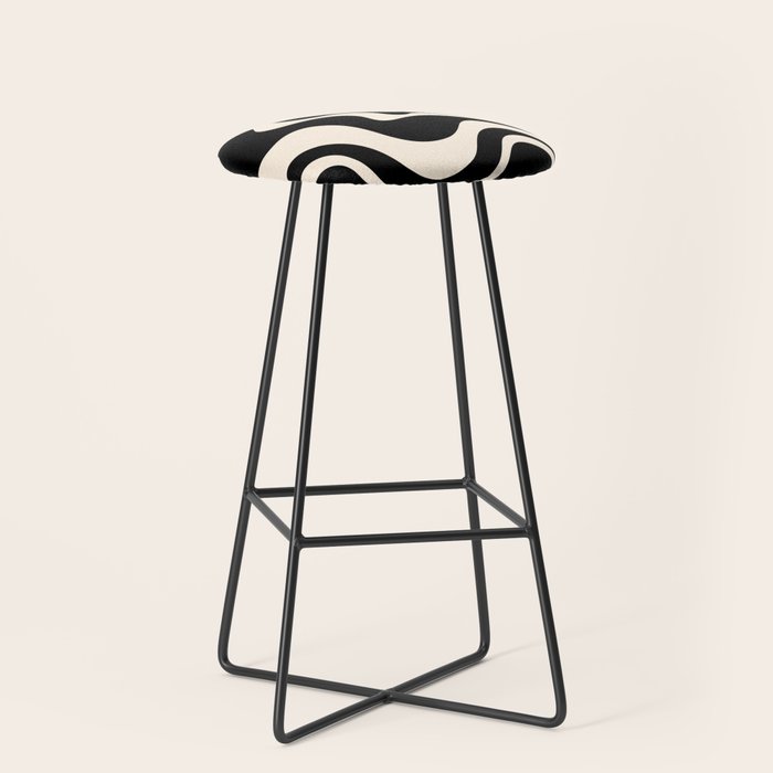 Retro Liquid Swirl Abstract Pattern 3 in Black and Almond Cream Stool Gallery Image 1