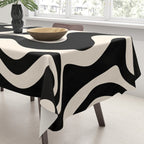 Retro Liquid Swirl Abstract Pattern 3 in Black and Almond Cream Tablecloth Gallery Image 3
