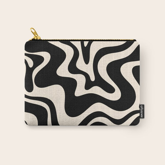 Retro Liquid Swirl Abstract Pattern 3 in Black and Almond Cream Carry All Pouch Gallery Image 1