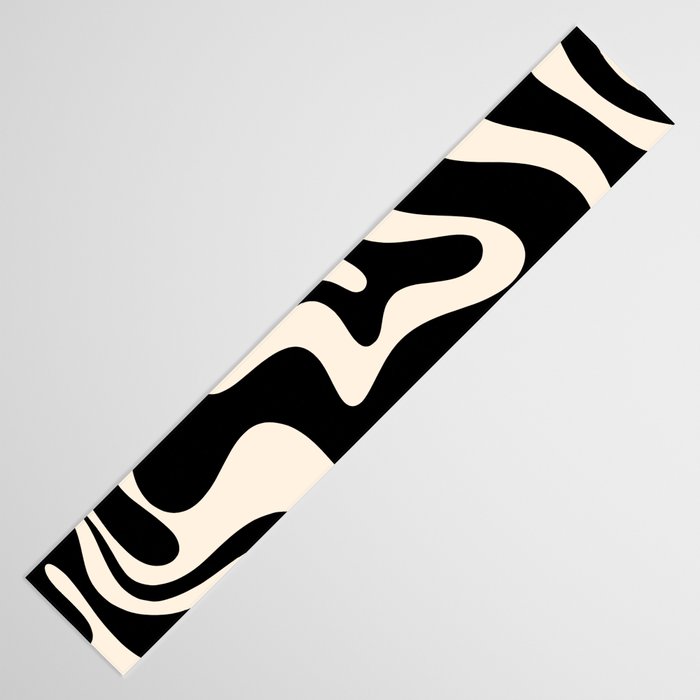 Retro Liquid Swirl Abstract Pattern 3 in Black and Almond Cream Table Runner Gallery Image 3