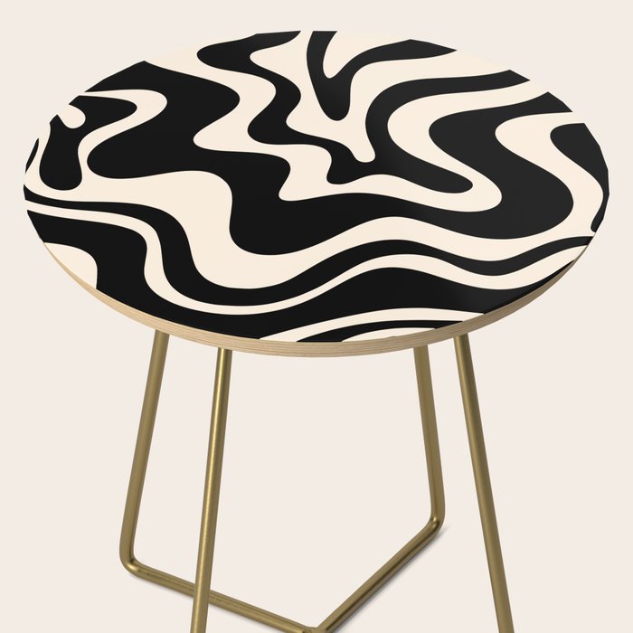 Retro Liquid Swirl Abstract Pattern 3 in Black and Almond Cream Side Table Gallery Image 2