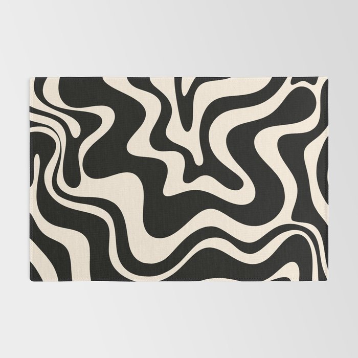 Retro Liquid Swirl Abstract Pattern 3 in Black and Almond Cream Rug Gallery Image 2