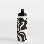 Retro Liquid Swirl Abstract Pattern 3 in Black and Almond Cream Water Bottle Gallery Image 3