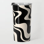 Retro Liquid Swirl Abstract Pattern 3 in Black and Almond Cream Travel Mug Gallery Image 3