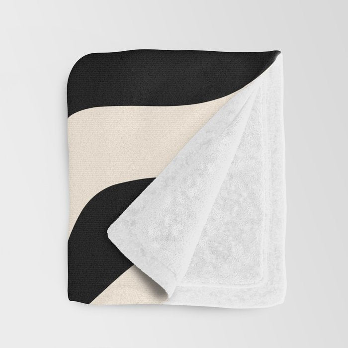Retro Liquid Swirl Abstract Pattern 3 in Black and Almond Cream Throw Blanket Gallery Image 3