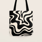 Retro Liquid Swirl Abstract Pattern 3 in Black and Almond Cream Tote Bag Gallery Image 1