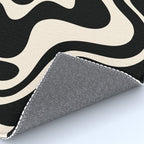 Retro Liquid Swirl Abstract Pattern 3 in Black and Almond Cream Rug Gallery Image 4