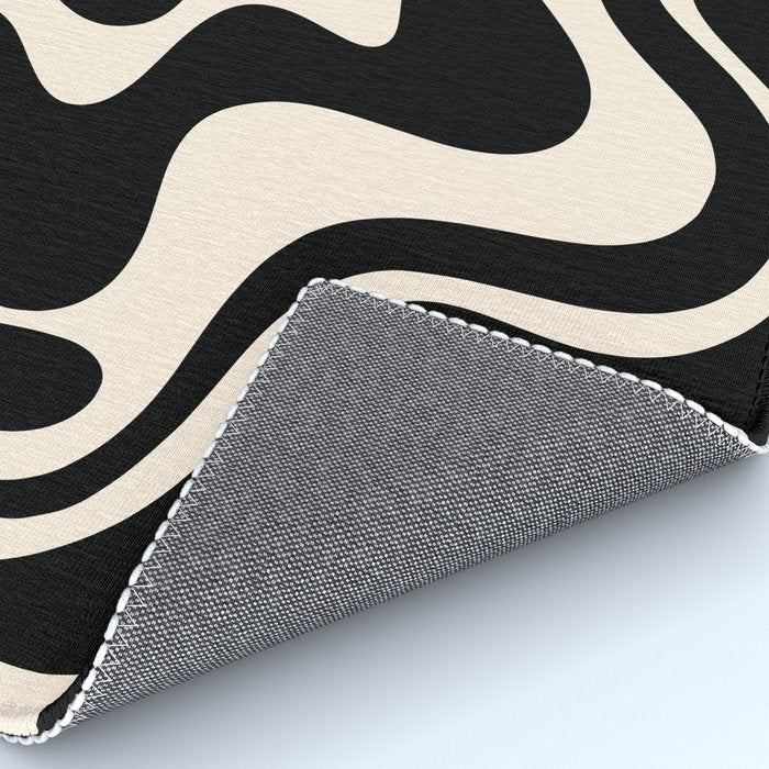 Retro Liquid Swirl Abstract Pattern 3 in Black and Almond Cream Rug Gallery Image 4